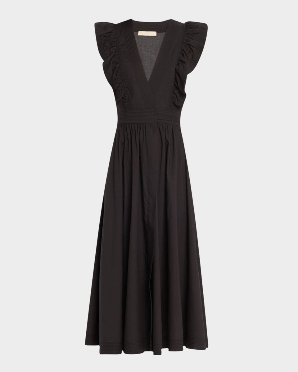 Ermione Sleeveless Ruffle Midi Wrap Dress